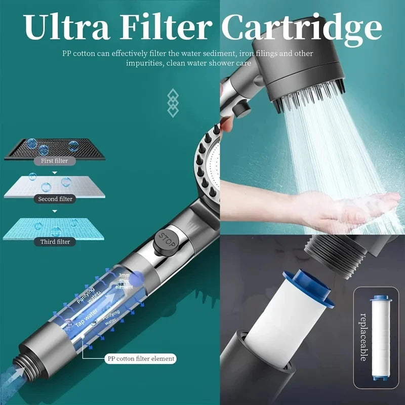 New 2026 High Pressure Shower Head Powerful Boost Filter Handheld Shower Sprayer Bathroom Water Saving Nozzle